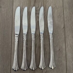 Set of 5 Reed & Barton 1800 Luxury 18/8 Stainless Dinner Knife Glossy- 9"